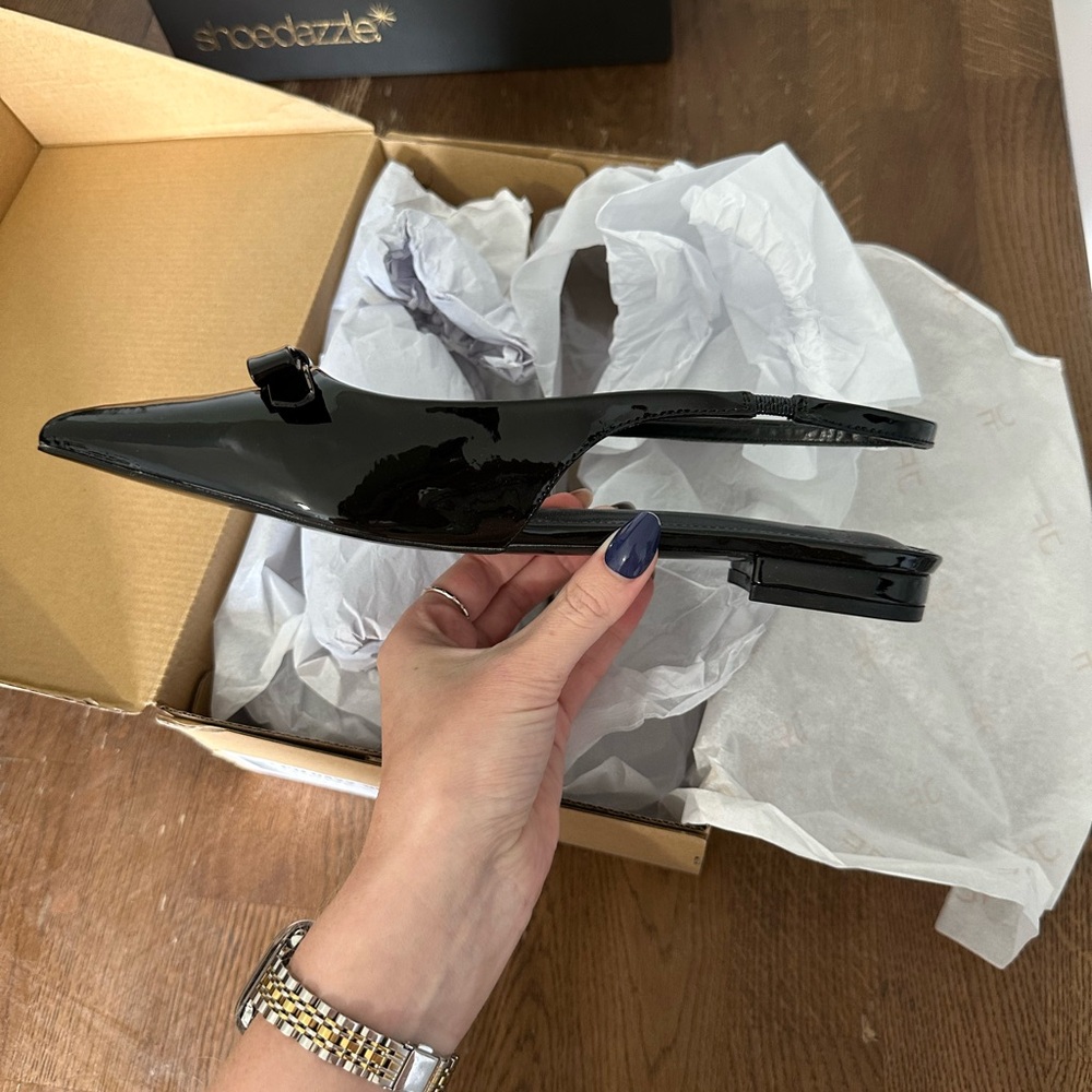 JustFab Black Slingback Patent Bow Flats - Picture 3 of 3